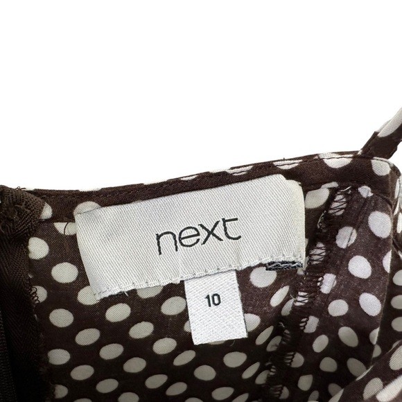 Next Women Polka Dot V Neck Jumpsuit Sz UK 10 US 6 Brown White Sleeveless Pocket - Picture 7 of 7